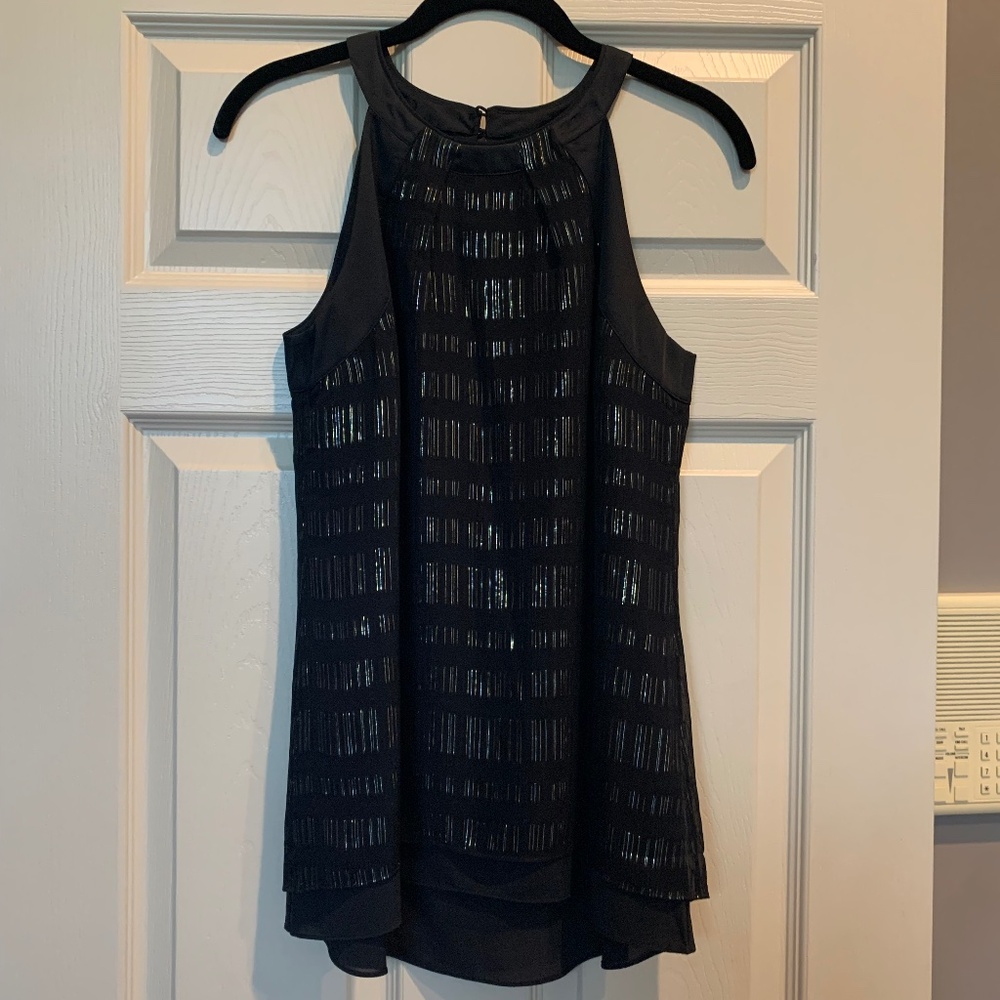 NWOT White House Black Market Black/Metallic Sleeveless Silk Top sz 6 P